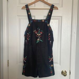 Zara embroidered linen open back romper
